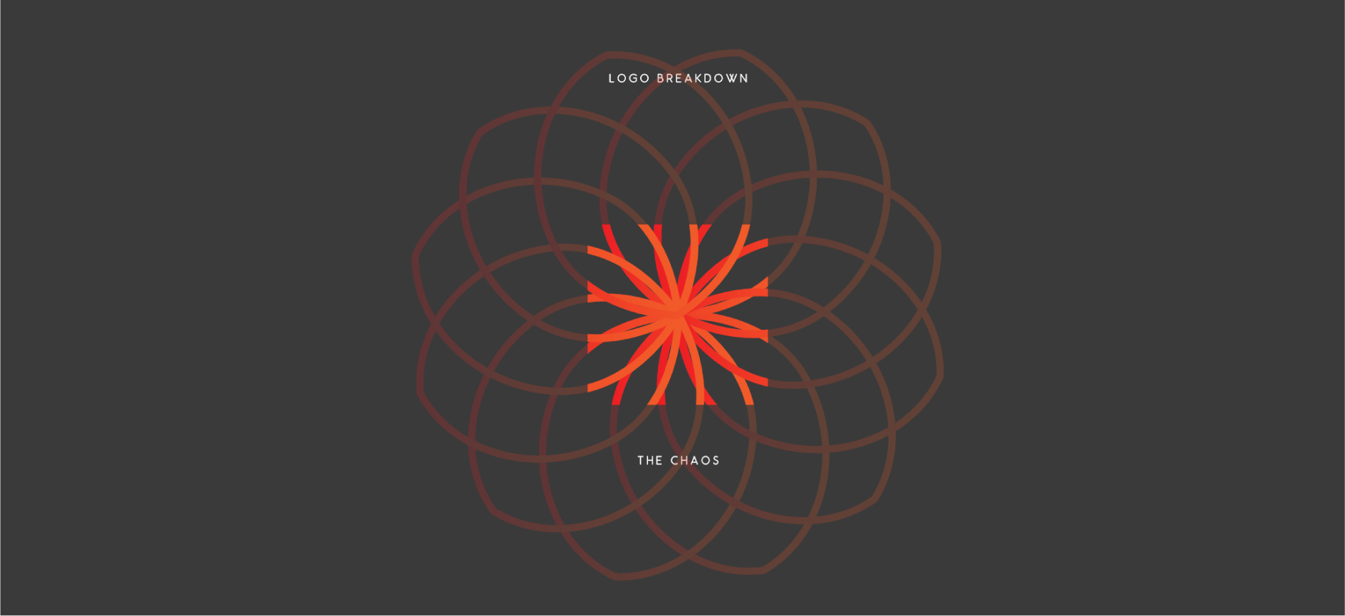 Logo breakdown showing "The Chaos" design with geometric flower pattern and central orange star burst element.