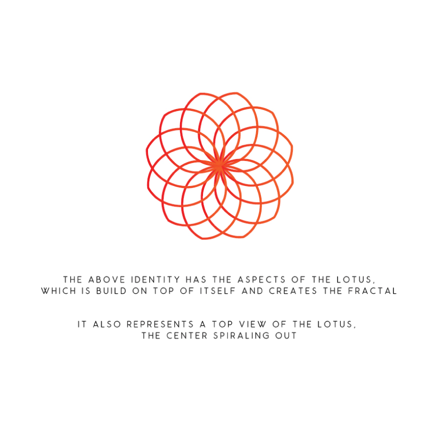 Red gradient mandala logo combining lotus flower aspects with fractal geometry and spiraling center design.