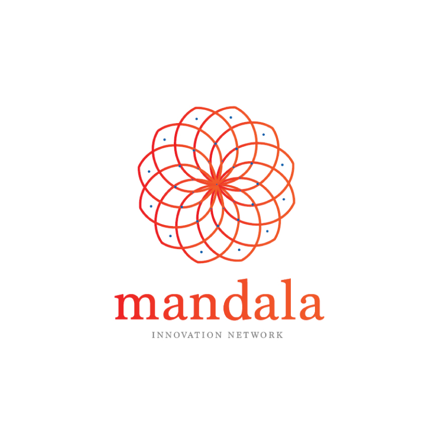 Final Mandala Innovation Network logo with red geometric flower pattern, dots, and company text below.