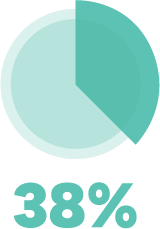 A pie chart showing 38% highlighted in teal, with the number "38%" displayed below in bold teal text.