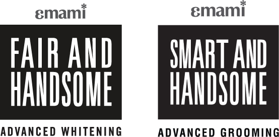 Emami Fair and Handsome Advanced Whitening and Smart and Handsome Advanced Grooming product logos side by side.