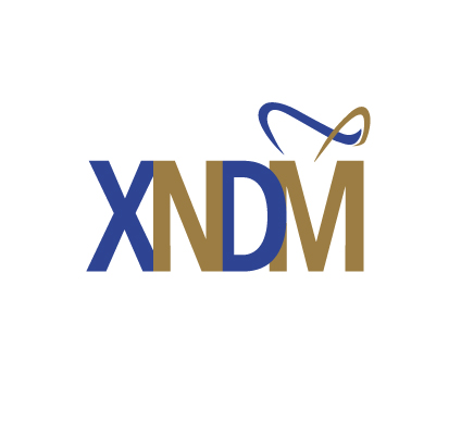 XNDM logo with letters in blue and gold colors, featuring decorative swoosh elements above the text.