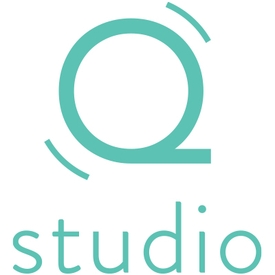 Teal Q Studio logo with a stylized circular "Q" above the word "studio" in lowercase letters.