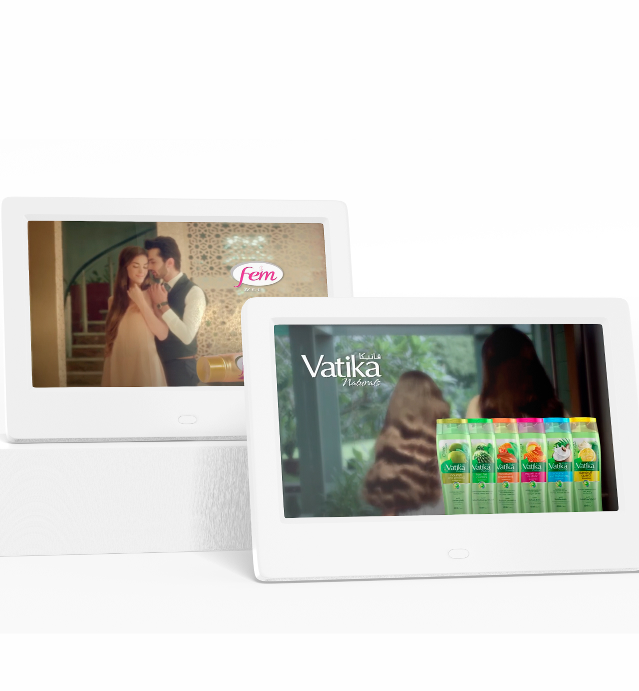 Three video player templates showcasing Zandu health product commercials with headache relief and pain management content.