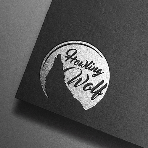 Silver embossed "Howling Wolf" logo featuring a wolf silhouette howling at a circular background.