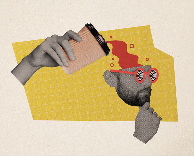 Red pawn standing apart from grey pawns